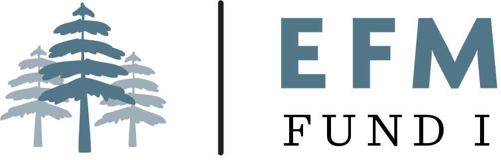 Logo featuring three stylized trees on the left and the text "EFM FUND I" on the right, separated by a vertical black line. The trees are designed in a gradient of grey tones.